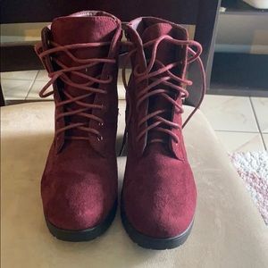Velvet burgundy boots